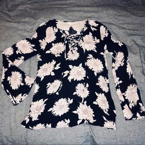 Lace up floral blouse
